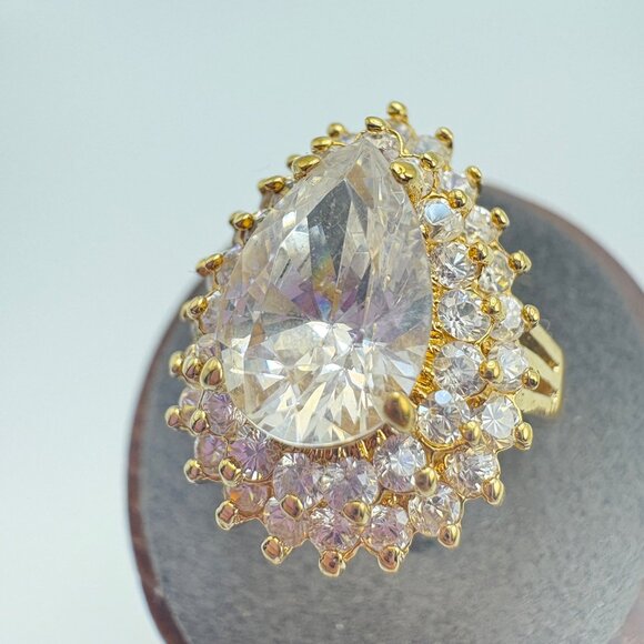 VTG 14k Gold Filled Cubic Zirconia Three Tier Cocktail Ring Size 7.75 - Picture 3 of 11